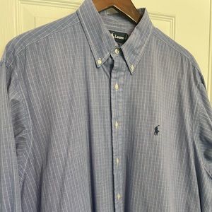 Ralph Lauren Yarmouth Dress Shirt Size 17 / 34 Men's Blue Check Cotton Oxford